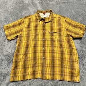 The North Face Shirt Mens XXL Yellow Brown Short Sleeve Performance Button Hike
